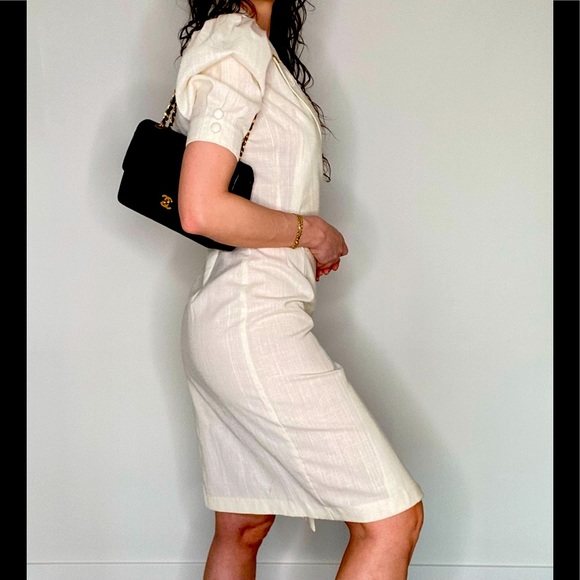 VINTAGE 80’s button down cream/Vanilla colour linen new condition Size 4 dress - Picture 4 of 14